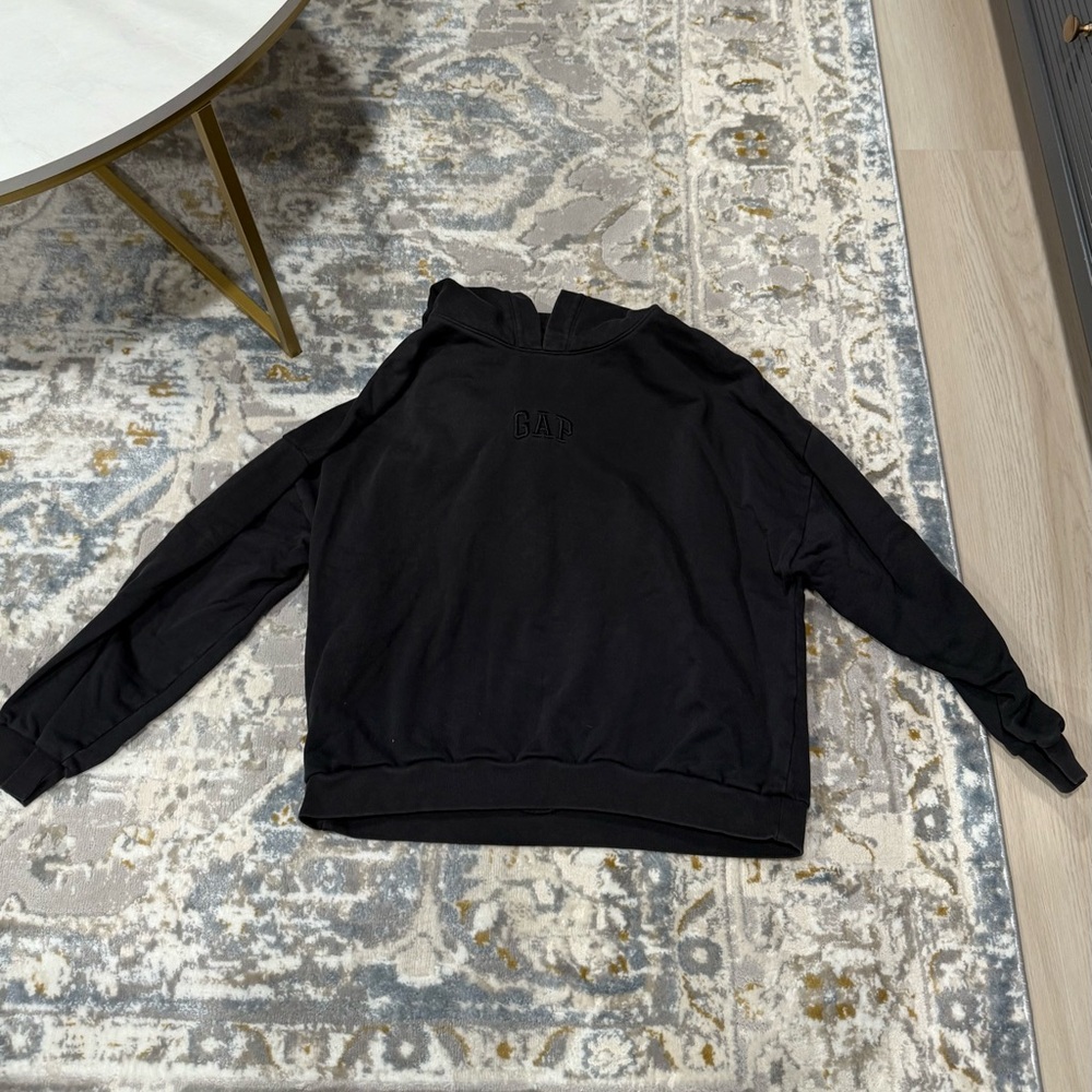GAP Black Hooded Pullover with Navy Logo Tag